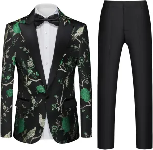 Mens Suits Slim Fit 2 Piece Formal Tuxedo Suits Blazer Pants with Bow Tie for Wedding Prom