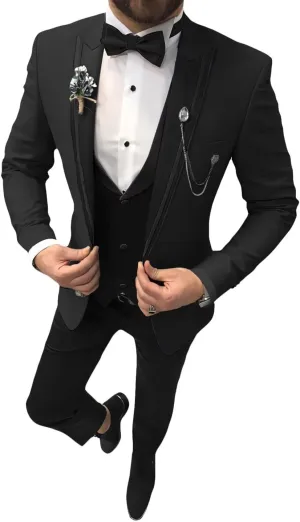 Men's Tuxedo Suit 3 Piece Slim Fit Tuxedo for Men Wedding Suit Prom Tuxedo Suit with Tie Blazer Vest Pants Set