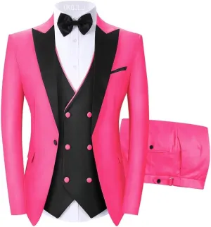 Men's Tuxedos 3 Piece Double Breasted Suit Men Slim Fit Tuxedo for Men Prom Wedding Groom Tux Suits Set Blazer Vest Pants