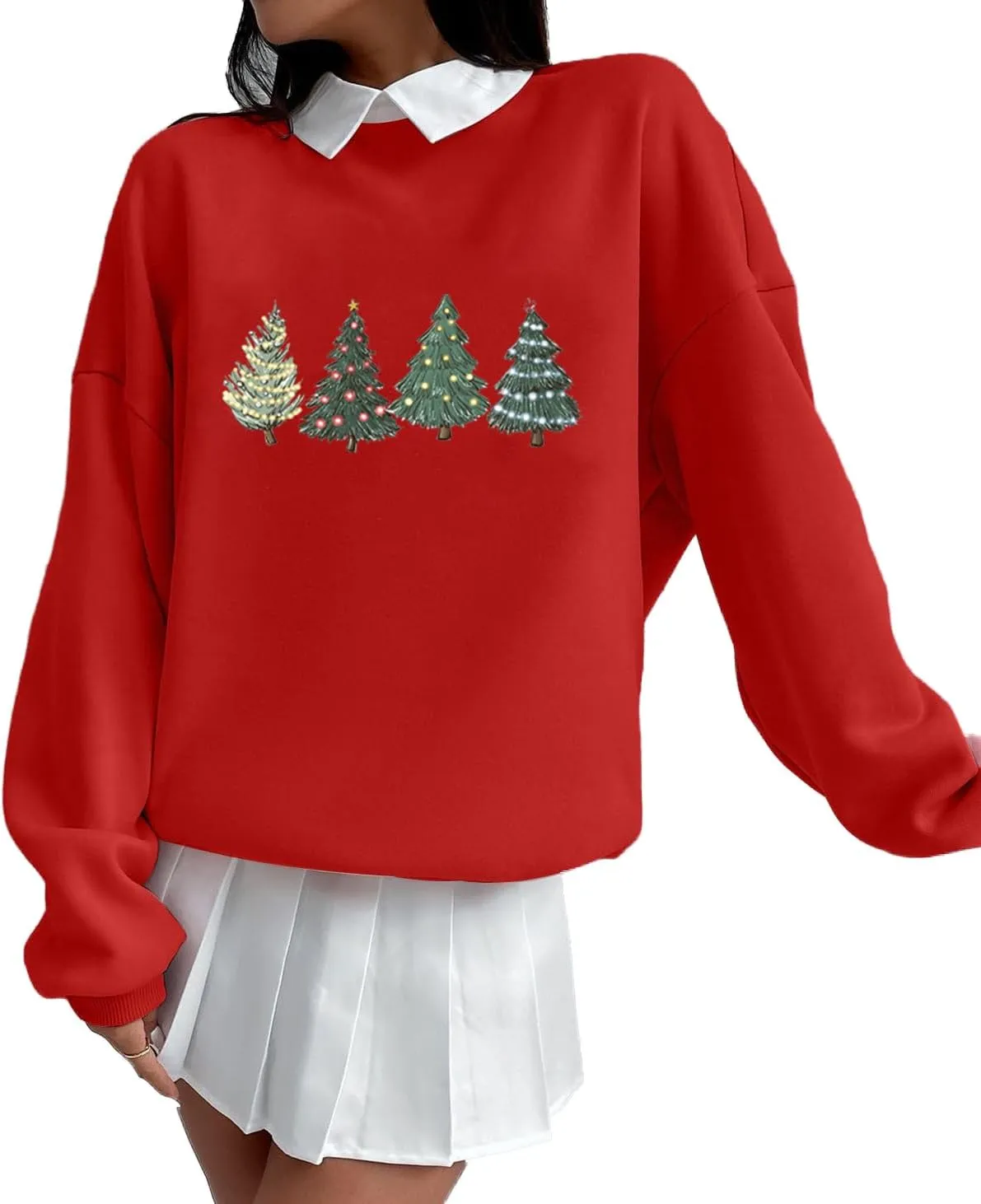 Merry and Bright Christmas Sweatshirt For Women Xmas Gift Cute Plaid Tree Graphic Shirt Pullover Winter Crewneck Tops