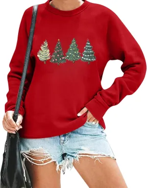 Merry and Bright Christmas Sweatshirt For Women Xmas Gift Cute Plaid Tree Graphic Shirt Pullover Winter Crewneck Tops