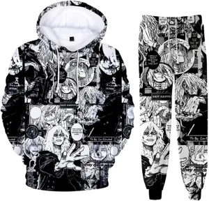 Midoriya Izuku Sweatshirt Pants Set 3D Graffiti Print Todoroki Shouto Anime Pullover Adult Casual Sportswear Set