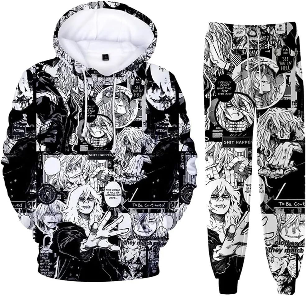 Midoriya Izuku Sweatshirt Pants Set 3D Graffiti Print Todoroki Shouto Anime Pullover Adult Casual Sportswear Set