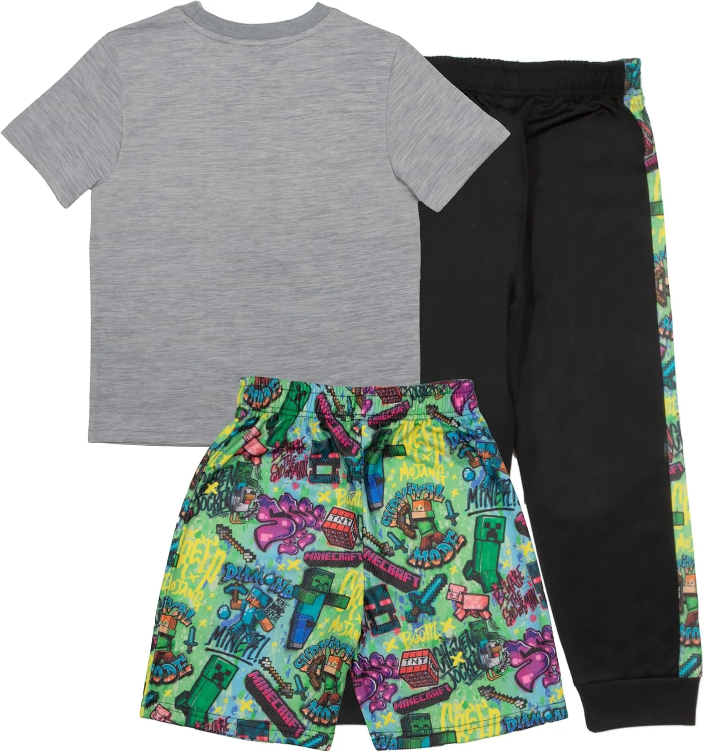 Minecraft Boys 3-Piece Creeper Pants Set - Short Sleeve T-Shirt, Shorts, & Jogger Pants 3-Pack Bundle Set for Boys