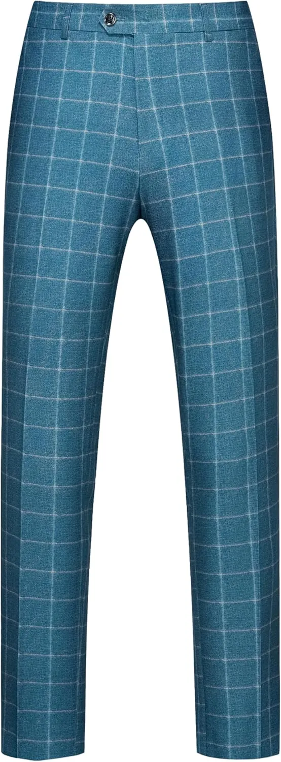 MOGU Mens 3-Piece Slim Fit Plaid Suit - Blazer, Vest, and Pants Set for Wedding, Prom, and Business