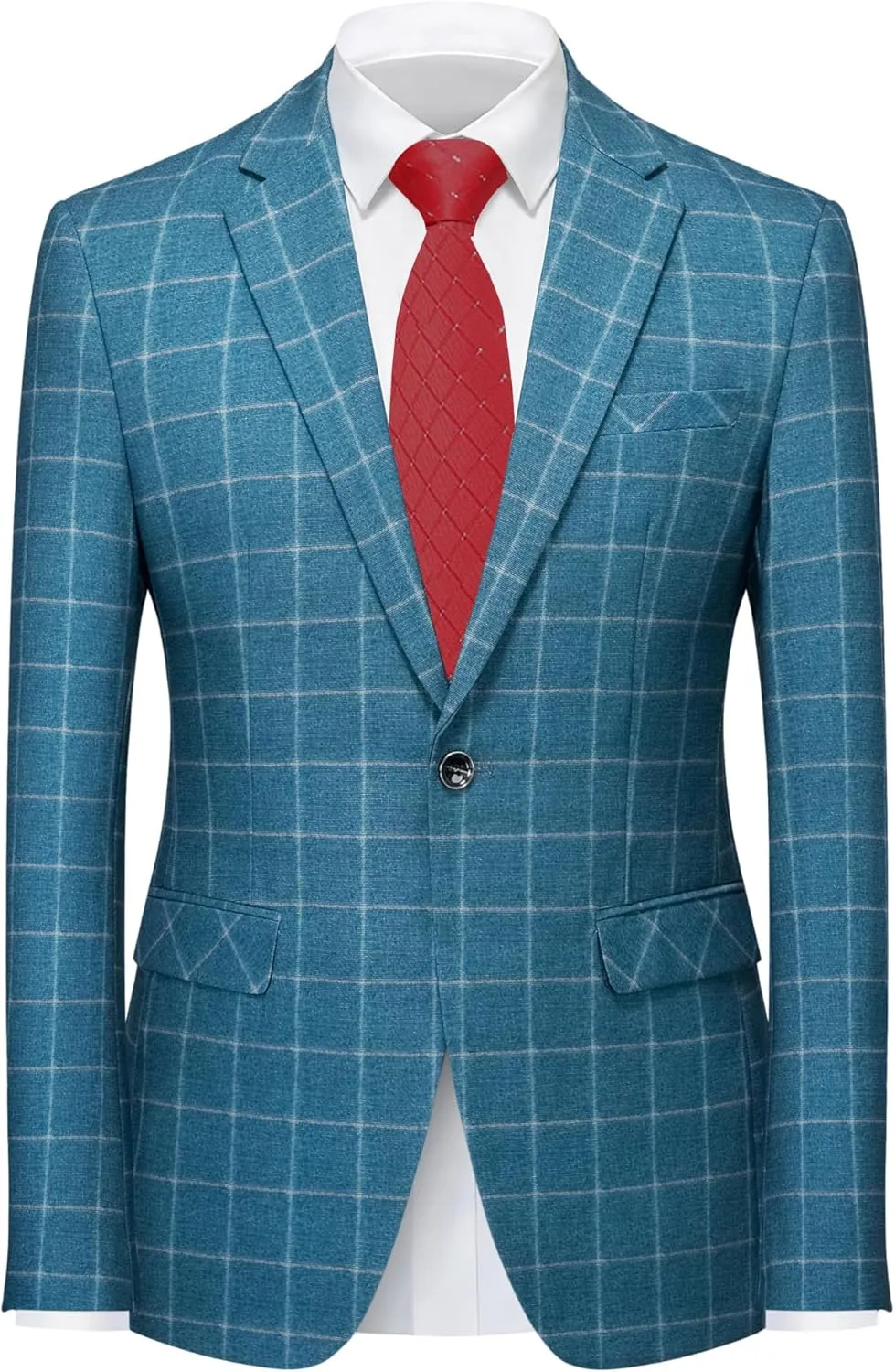 MOGU Mens 3-Piece Slim Fit Plaid Suit - Blazer, Vest, and Pants Set for Wedding, Prom, and Business