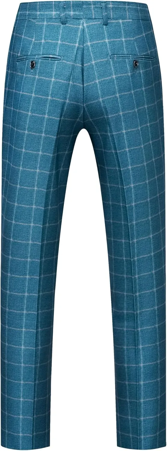 MOGU Mens 3-Piece Slim Fit Plaid Suit - Blazer, Vest, and Pants Set for Wedding, Prom, and Business