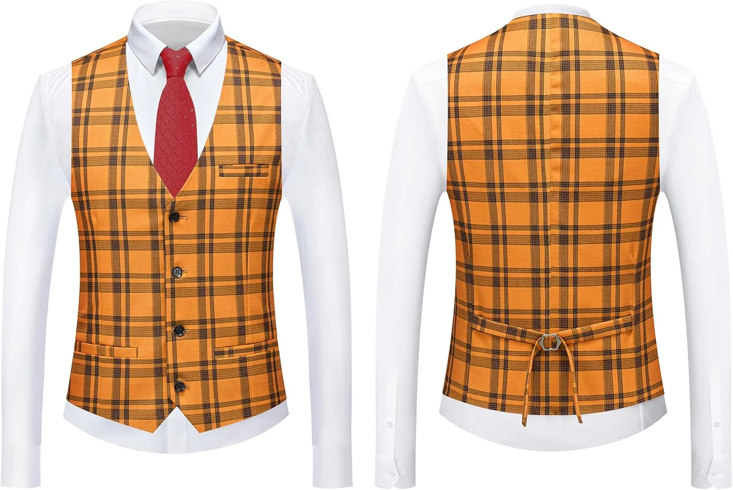 MOGU Mens 3-Piece Slim Fit Plaid Suit - Blazer, Vest, and Pants Set for Wedding Prom Casual