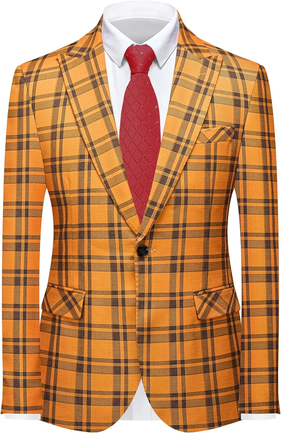 MOGU Mens 3-Piece Slim Fit Plaid Suit - Blazer, Vest, and Pants Set for Wedding Prom Casual