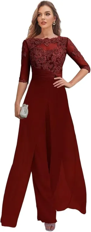 Mother of The Bride Pant Suits for Women Dressy Chiffon Jumpsuit Formal Outfit Wedding Guest Dresses