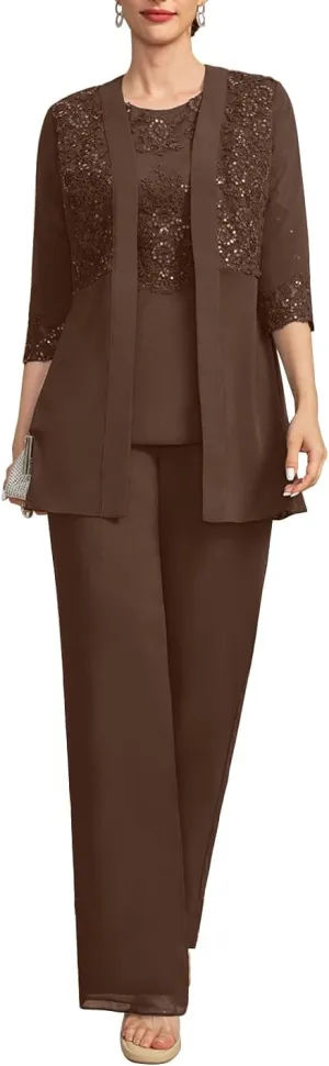Mother of The Bride Pant Suits for Women Dressy Lace Appliques Formal Wedding Dress with Jacket MIS088