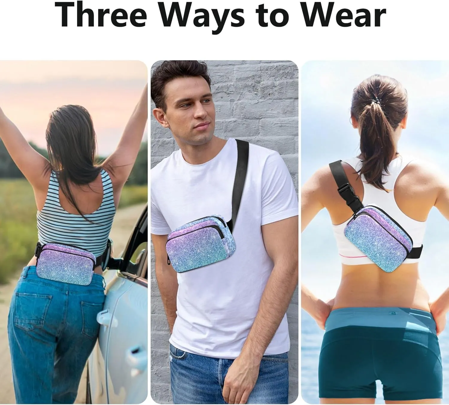 Multicolor Glitter Pink Blue Women Fanny Pack Designer Belt Bag Hip Pack Waterproof Crossbody Waist Pack