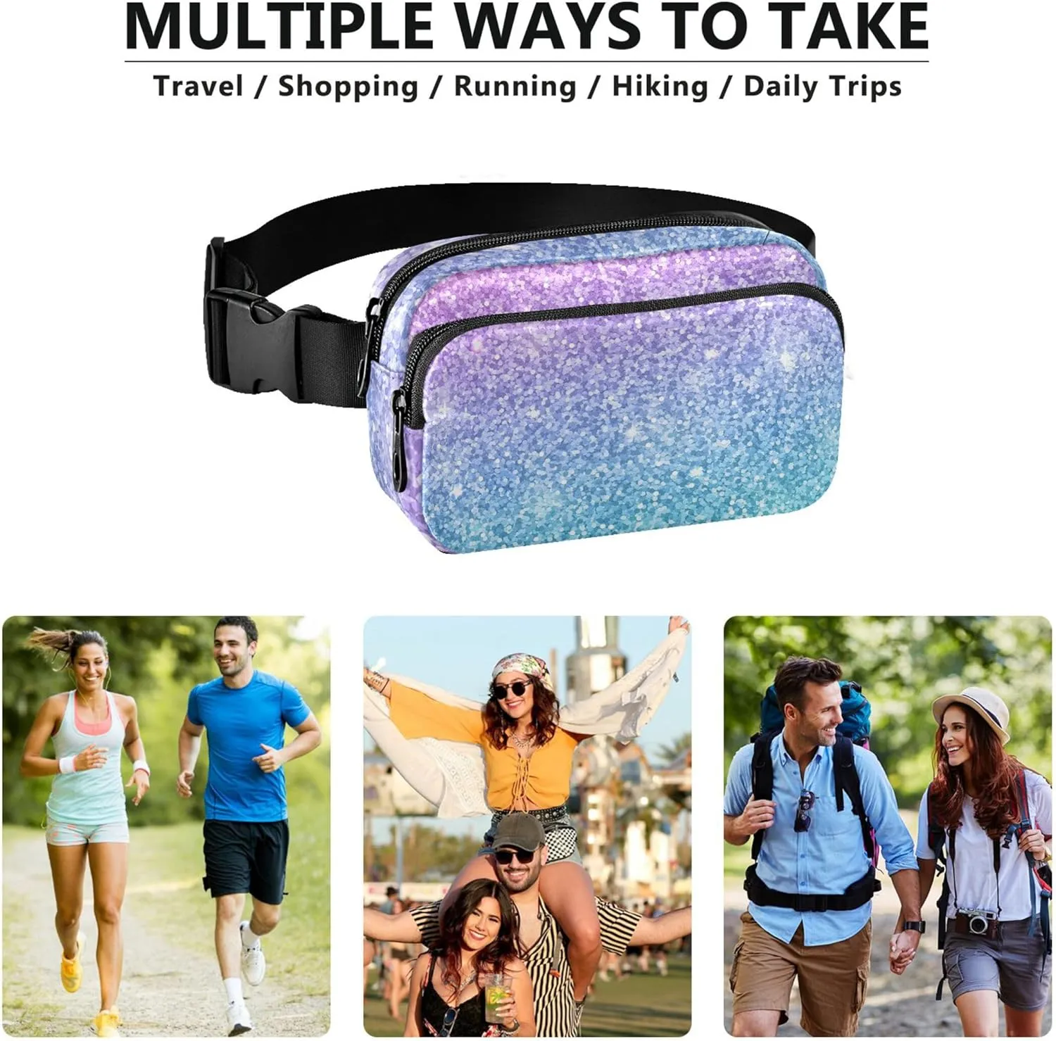 Multicolor Glitter Pink Blue Women Fanny Pack Designer Belt Bag Hip Pack Waterproof Crossbody Waist Pack