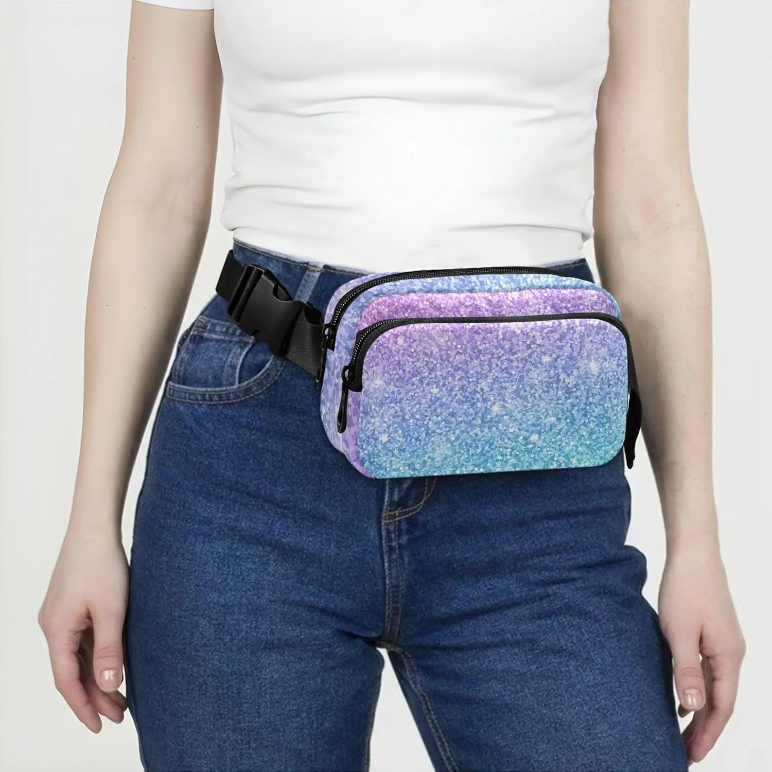 Multicolor Glitter Pink Blue Women Fanny Pack Designer Belt Bag Hip Pack Waterproof Crossbody Waist Pack