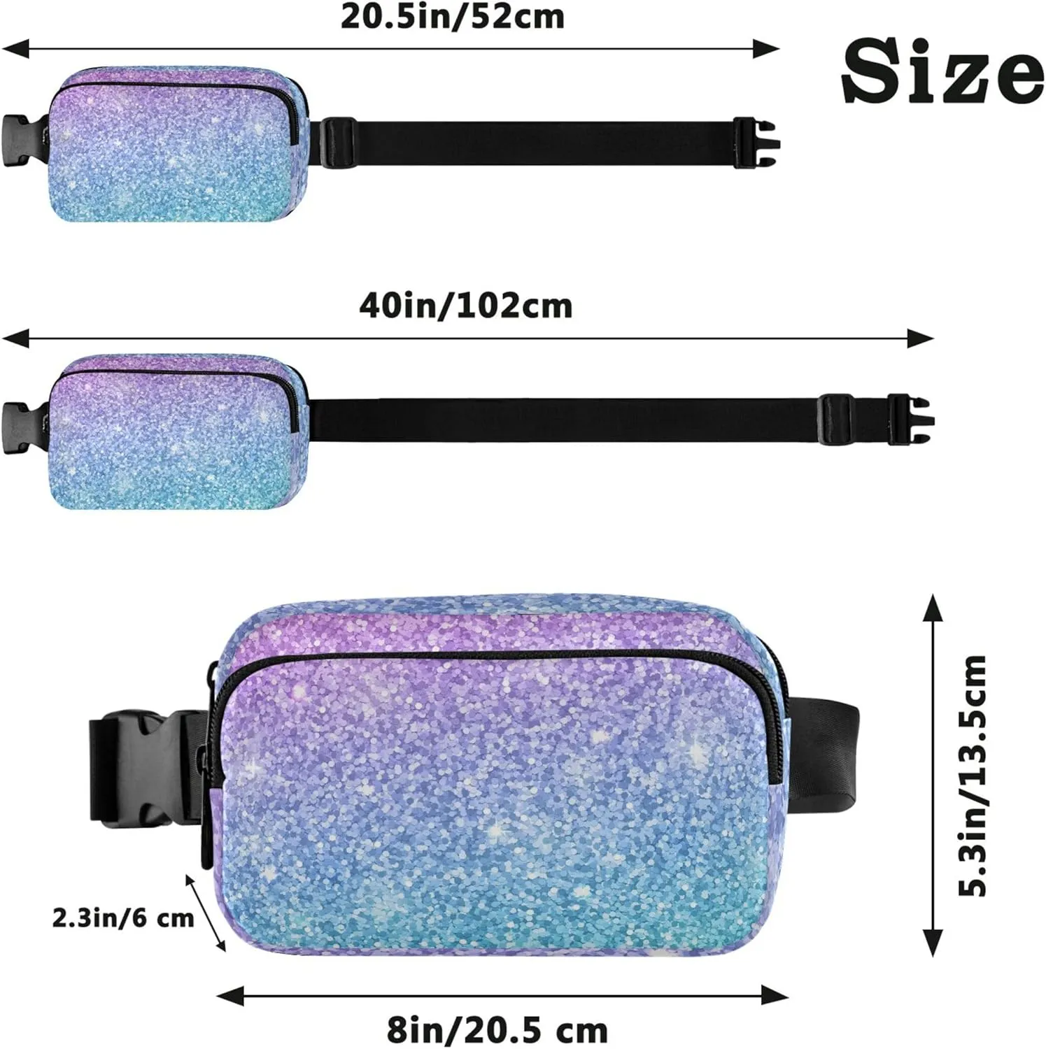 Multicolor Glitter Pink Blue Women Fanny Pack Designer Belt Bag Hip Pack Waterproof Crossbody Waist Pack