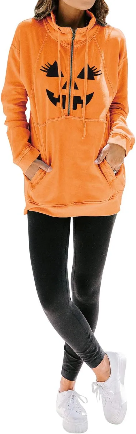 MYMORE Women's Casual Long Sleeve Lapel Half Zip Up Sweatshirts Drawstring Solid Loose Fit Pullover Tops