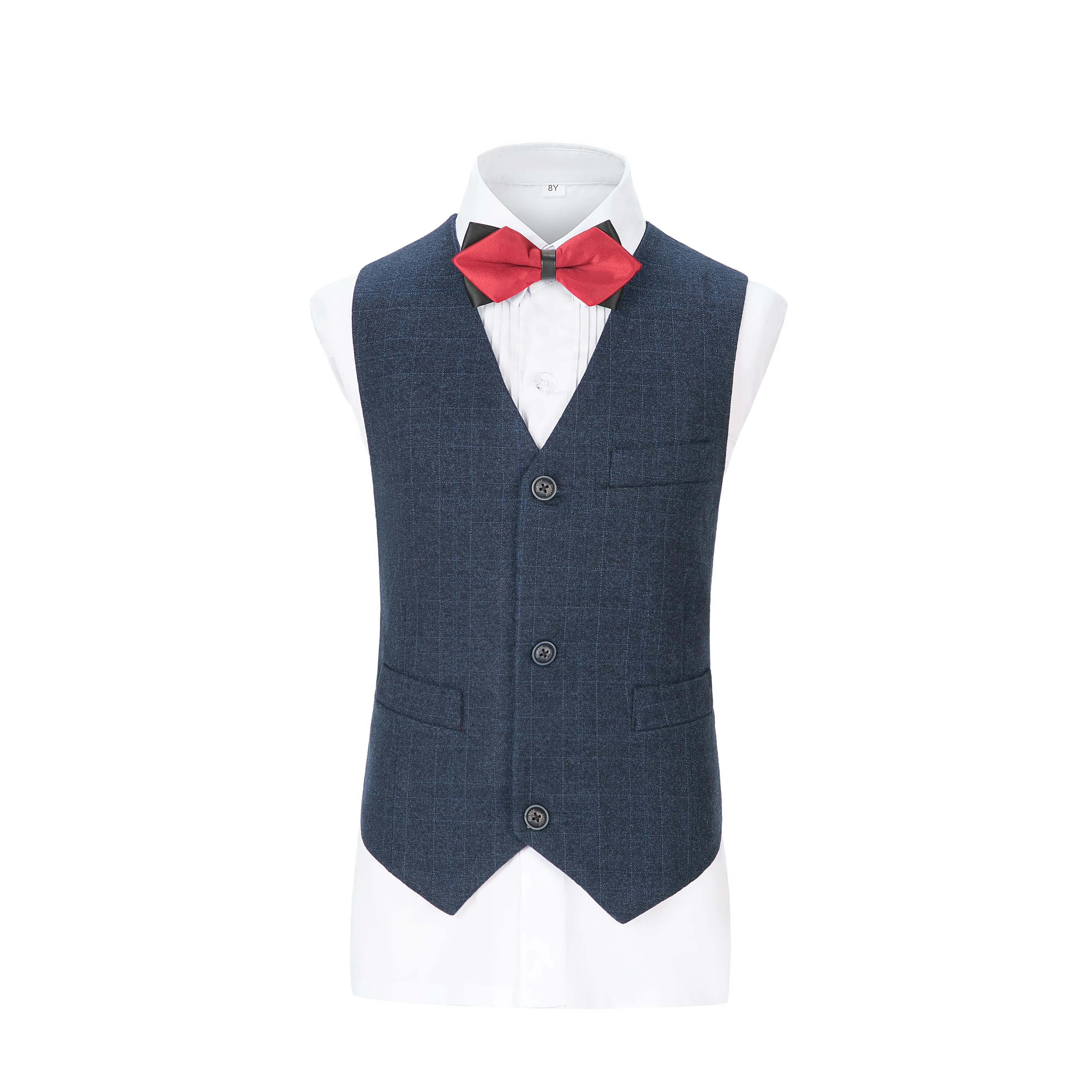 Navy Plaid 3 Piece Boys Suits Blazer Vest and Pants