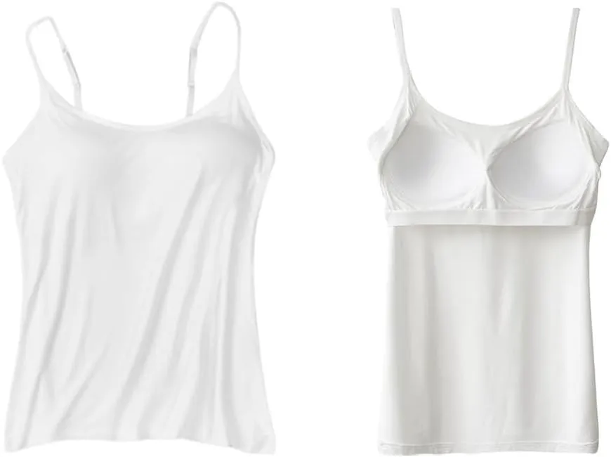 New Tank with Built-in Bra,Women's Camisole with Built in Padded Bra,Adjustable Spaghetti Strap Vest Padded Tank Tops