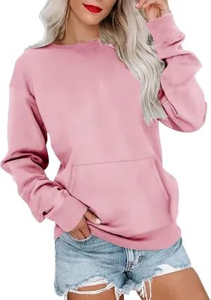 Oversized Sweatshirt for Women Fleece Crewneck Sweatshirts with Pocekt No Hood Casual Comfy Long Sleeve Pullover Tops