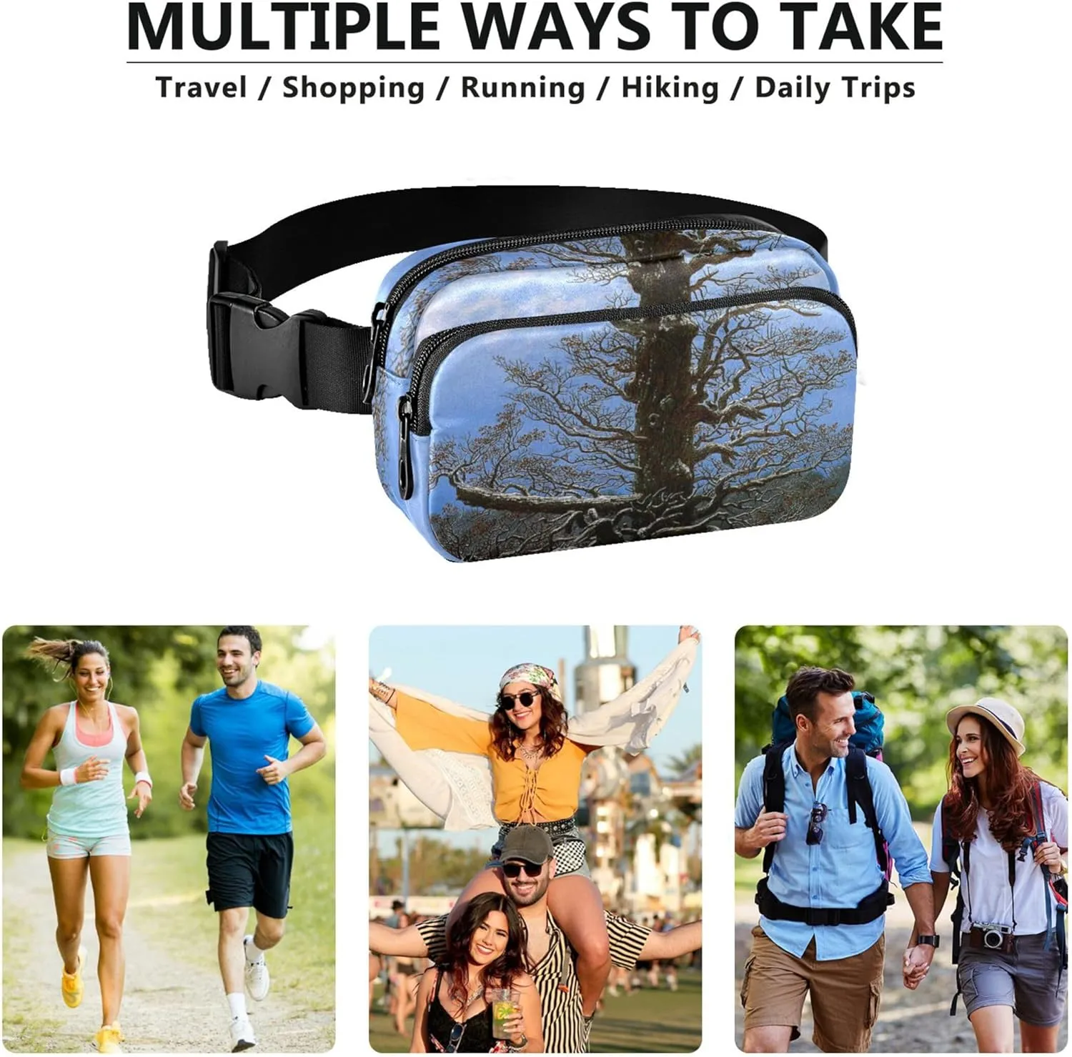 Painting Oak Tree Snow Women Fanny Packs Waterproof Belt Bag Hip Pouch Cute Travel Waist Pack for Men