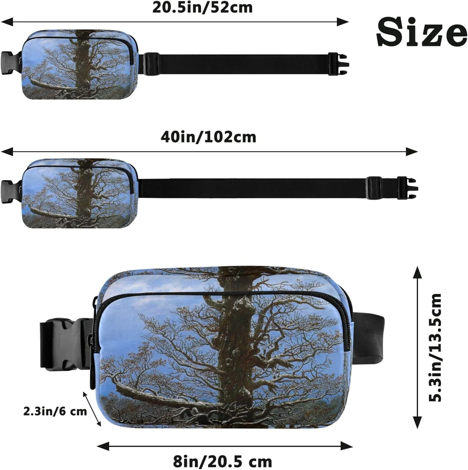 Painting Oak Tree Snow Women Fanny Packs Waterproof Belt Bag Hip Pouch Cute Travel Waist Pack for Men