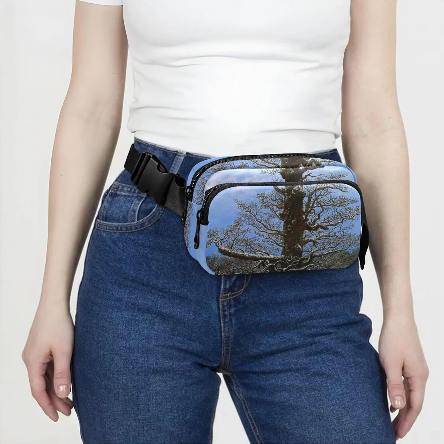 Painting Oak Tree Snow Women Fanny Packs Waterproof Belt Bag Hip Pouch Cute Travel Waist Pack for Men