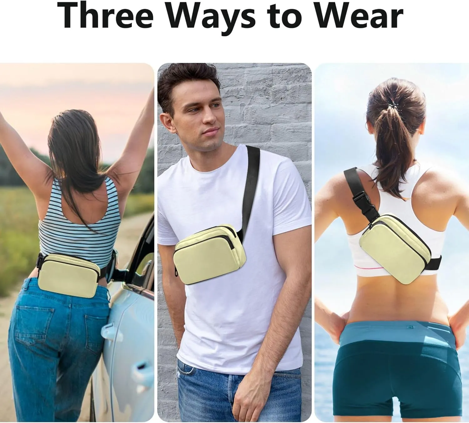 Pale Goldenrod Fanny Packs Women Waterproof Hip Pack Belt Bag Funny Crossbody Waist Bag