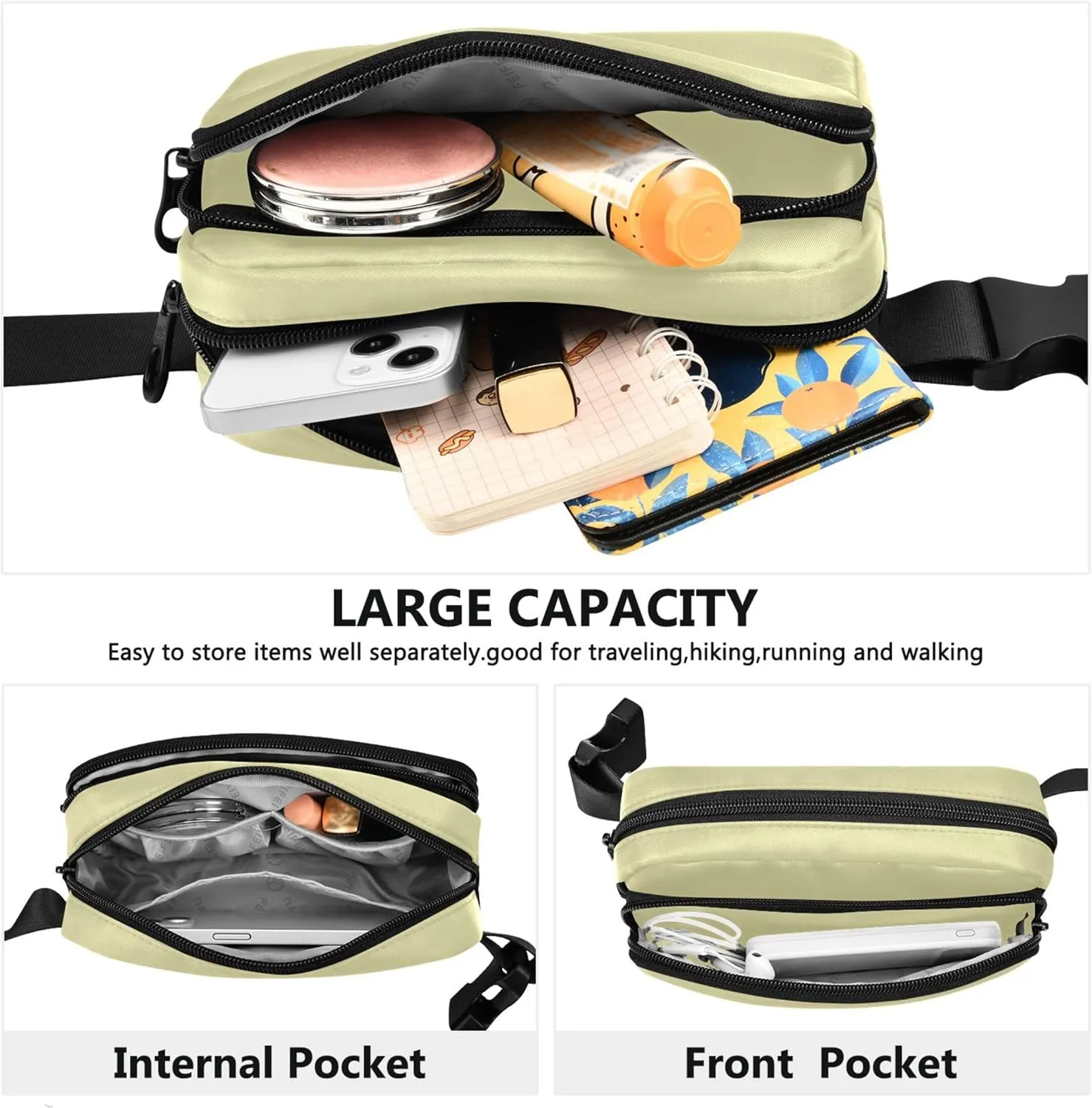 Pale Goldenrod Fanny Packs Women Waterproof Hip Pack Belt Bag Funny Crossbody Waist Bag
