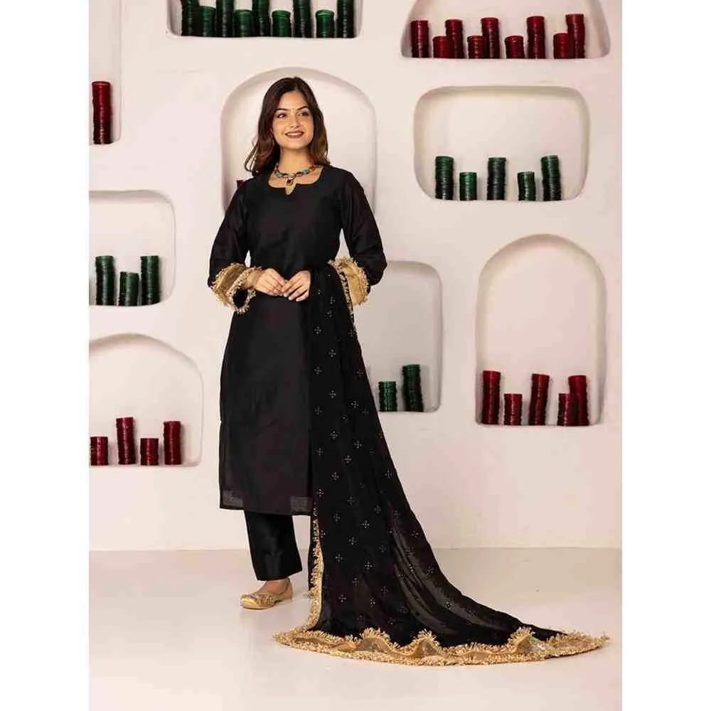 PEHNO'SA Ateefa Solid Kurta Black (Set of 3)