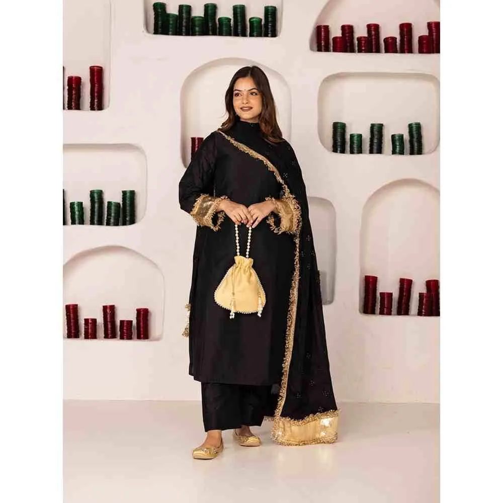 PEHNO'SA Ateefa Solid Kurta Black (Set of 3)