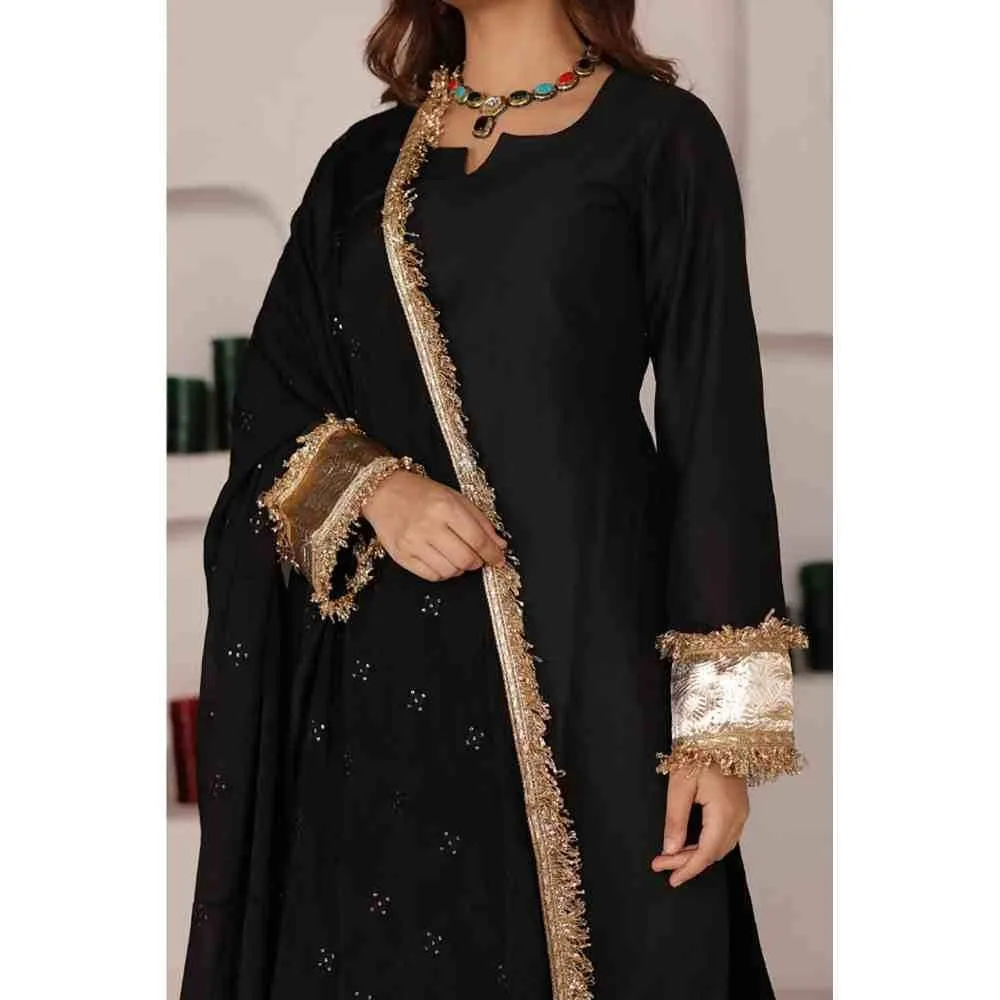 PEHNO'SA Ateefa Solid Kurta Black (Set of 3)