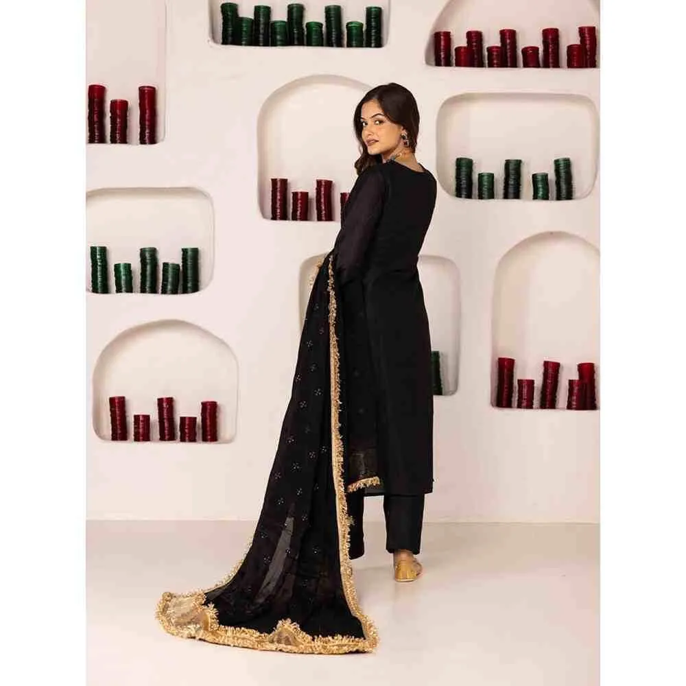 PEHNO'SA Ateefa Solid Kurta Black (Set of 3)