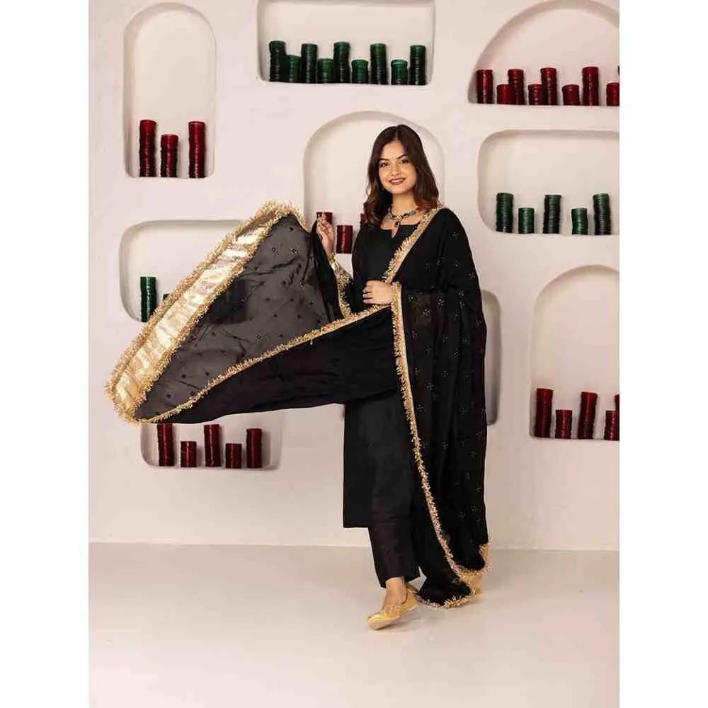 PEHNO'SA Ateefa Solid Kurta Black (Set of 3)