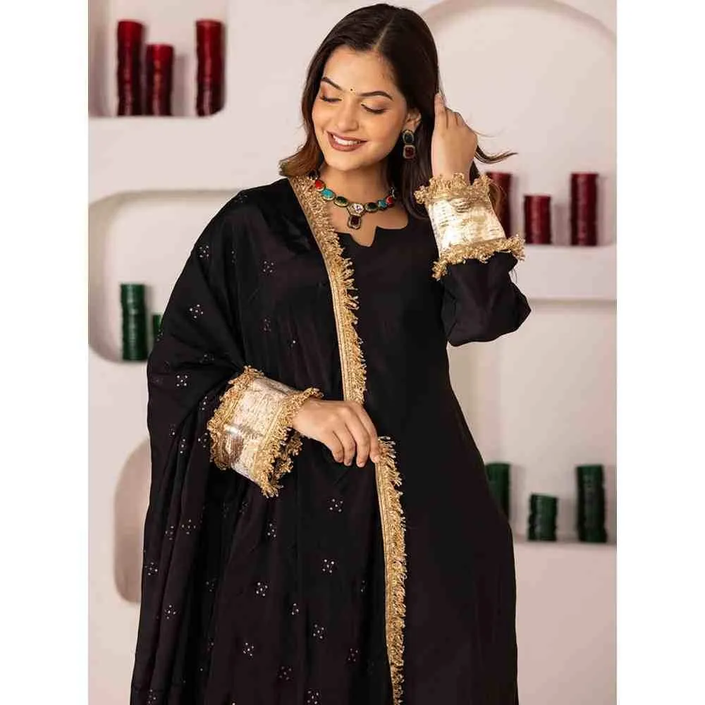PEHNO'SA Ateefa Solid Kurta Black (Set of 3)