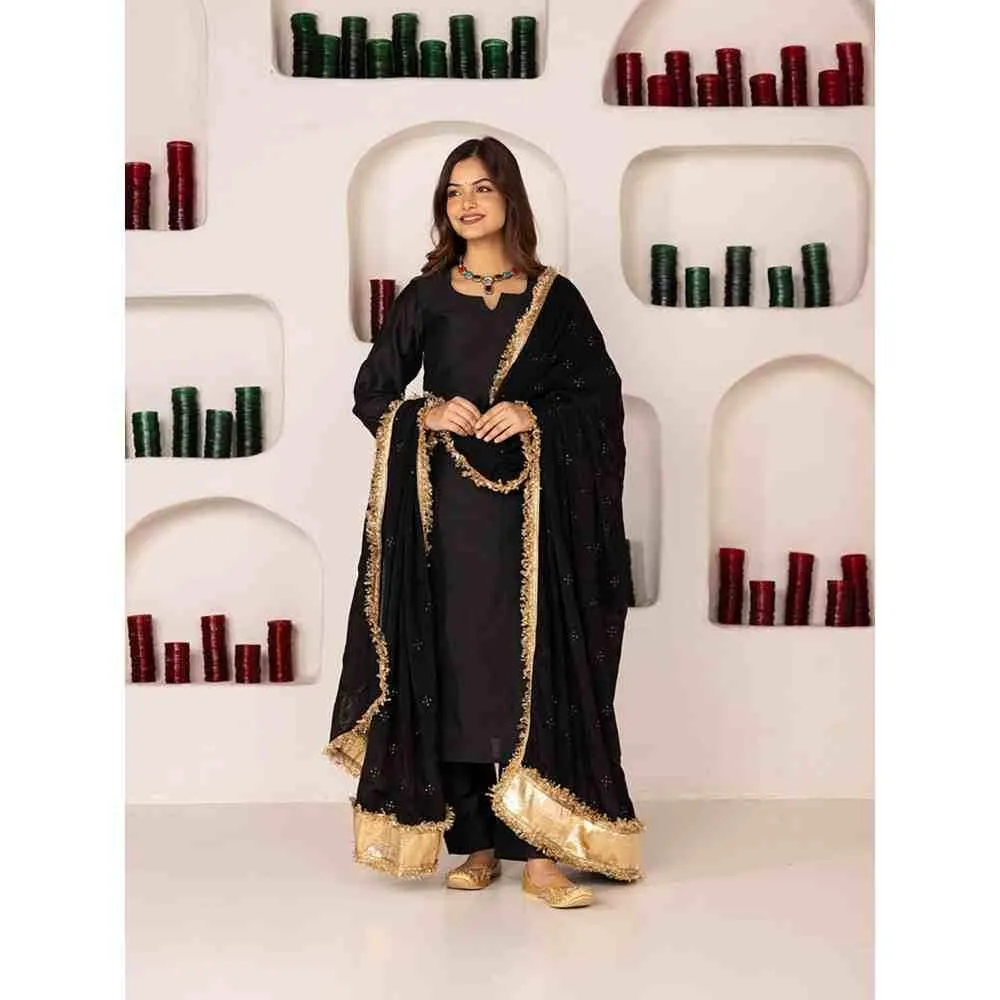 PEHNO'SA Ateefa Solid Kurta Black (Set of 3)