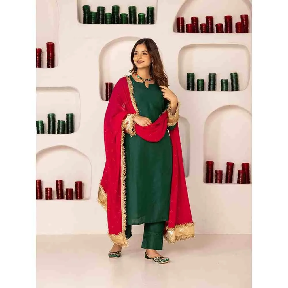 PEHNO'SA Farah Solid Kurta Green (Set of 3)