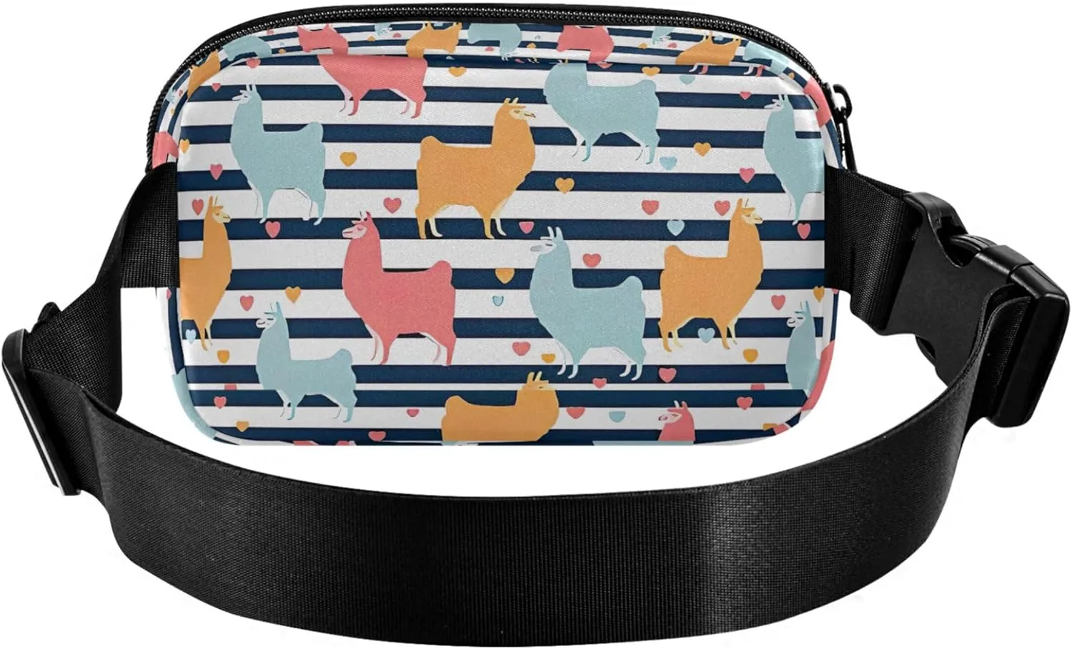 Personalized Cute Llama Stripe Colorful Women Fanny Packs Waterproof Hip Bag Belt Pouch Festival Cross Body Waist Purse