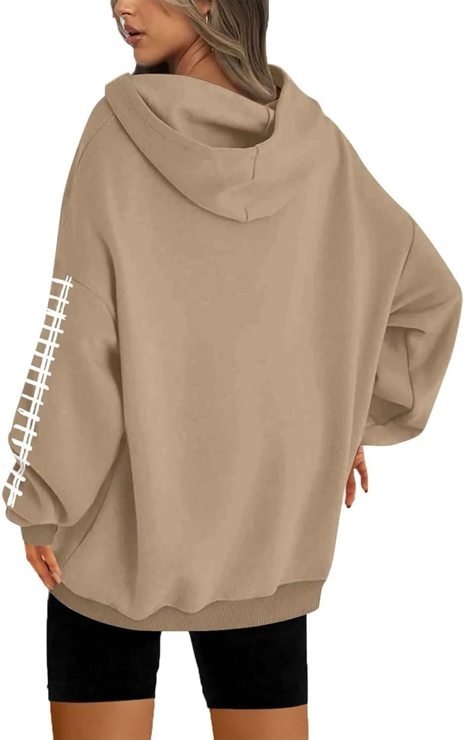 PETYCZEN Hoodies for Women Funny Football Graphic Oversized Sweatshirt Long Sleeve Game Day Rugby Drawstring Pullover Tops