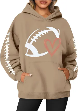 PETYCZEN Hoodies for Women Funny Football Graphic Oversized Sweatshirt Long Sleeve Game Day Rugby Drawstring Pullover Tops