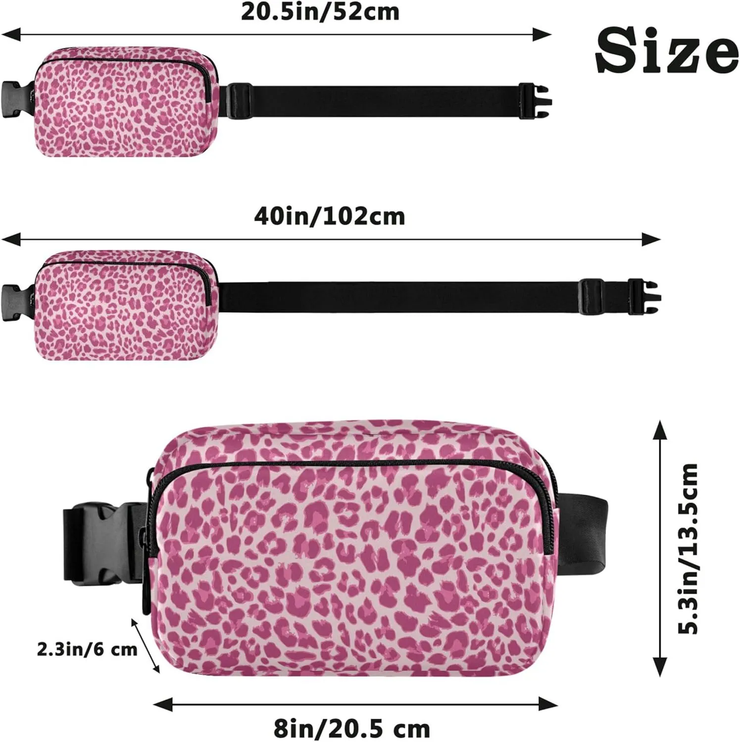 Pink Leopard Look Waterproof Women Fanny Packs Hip Bag Belt Pouch Colorful Travel Waist Pack for Men