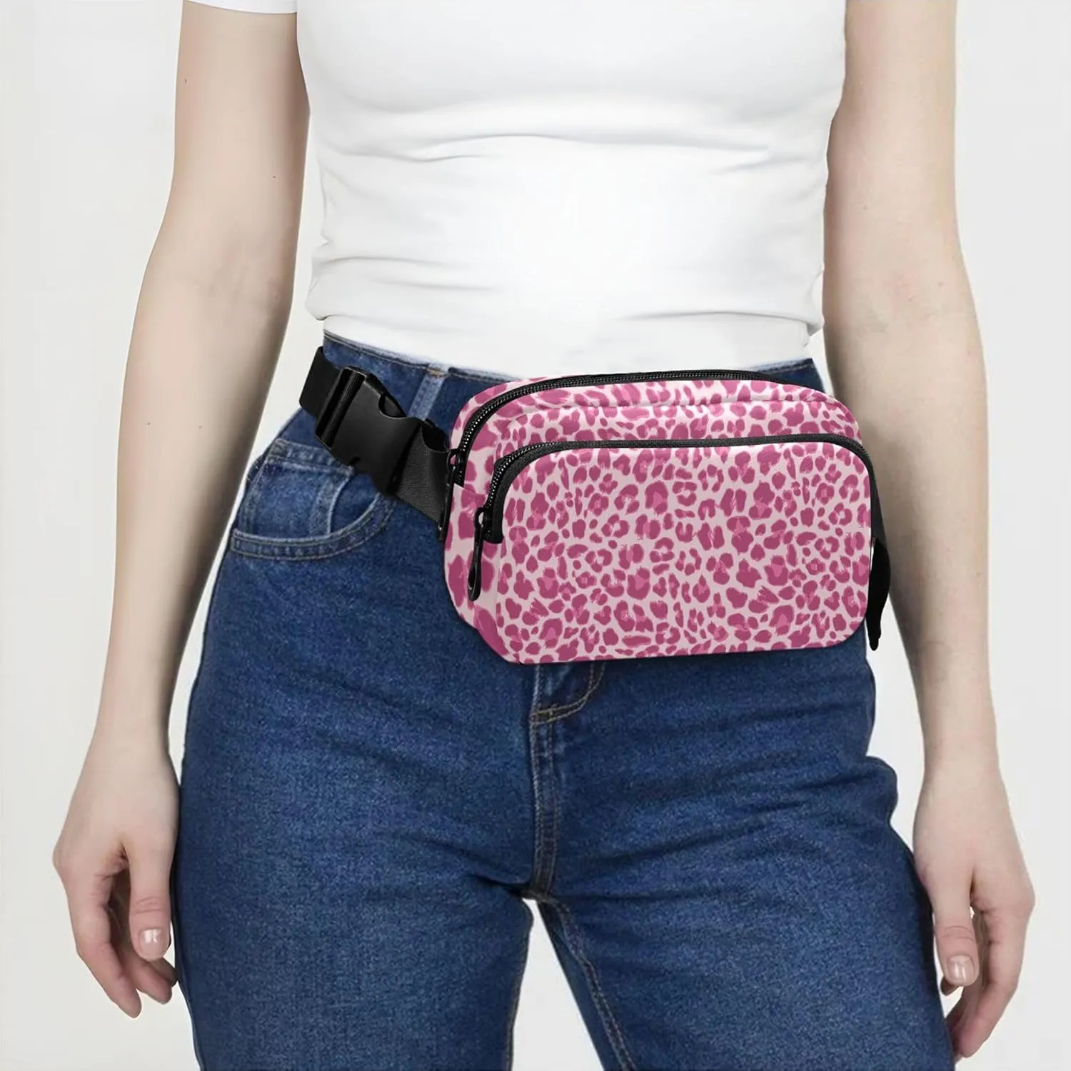 Pink Leopard Look Waterproof Women Fanny Packs Hip Bag Belt Pouch Colorful Travel Waist Pack for Men