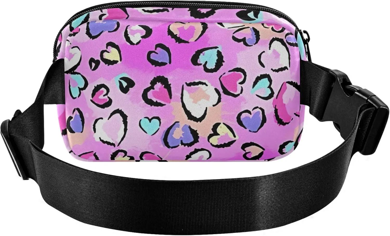 Pink Leopard Print Hearts Fanny Packs for Women Hip Pack Belt Pouch Waterproof Funny Travel Waist Bag