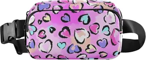 Pink Leopard Print Hearts Fanny Packs for Women Hip Pack Belt Pouch Waterproof Funny Travel Waist Bag
