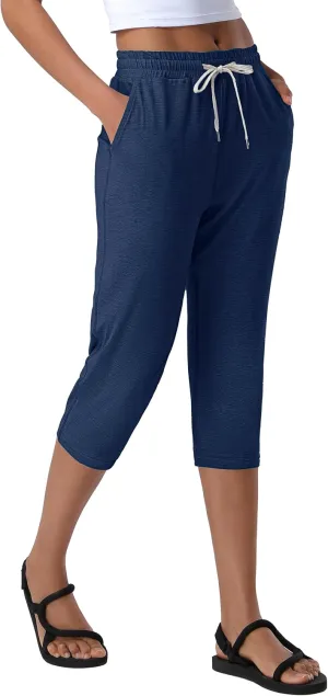 Pioneer Camp Women's Capri Yoga Pants Wide Leg Loose Stretch Athletic Sweatpants Causal Cropped Pajama Pants with Pockets
