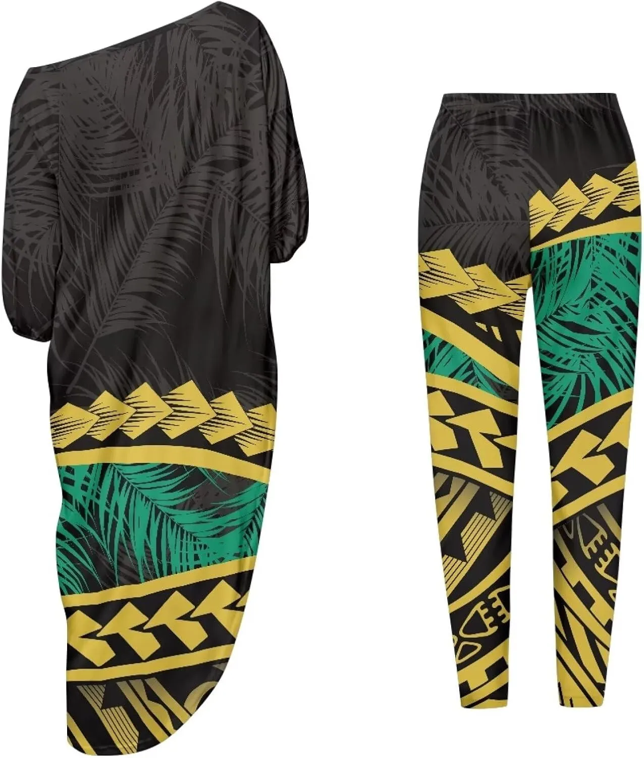 Polynesian Tapa Puletasi Samoan Womens Tracksuits Off The Shoulder Asymmetrica Tops Bodycon Pants Sweatsuit Sets