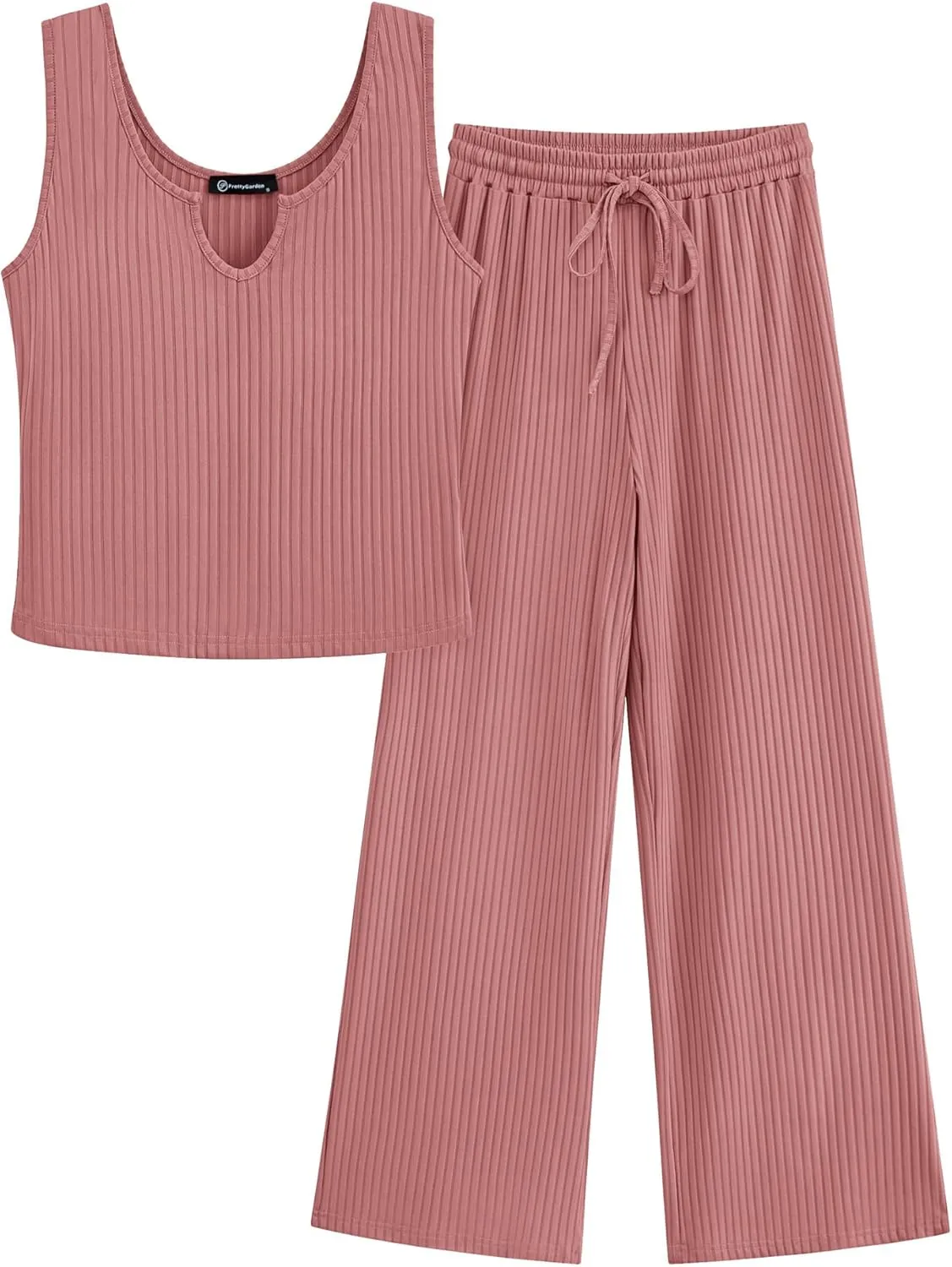 PRETTYGARDEN Women's Summer Casual Two Piece Outfits Sweatsuits Tank Scoop Neck Ribbed Knit Long Pants Tracksuits