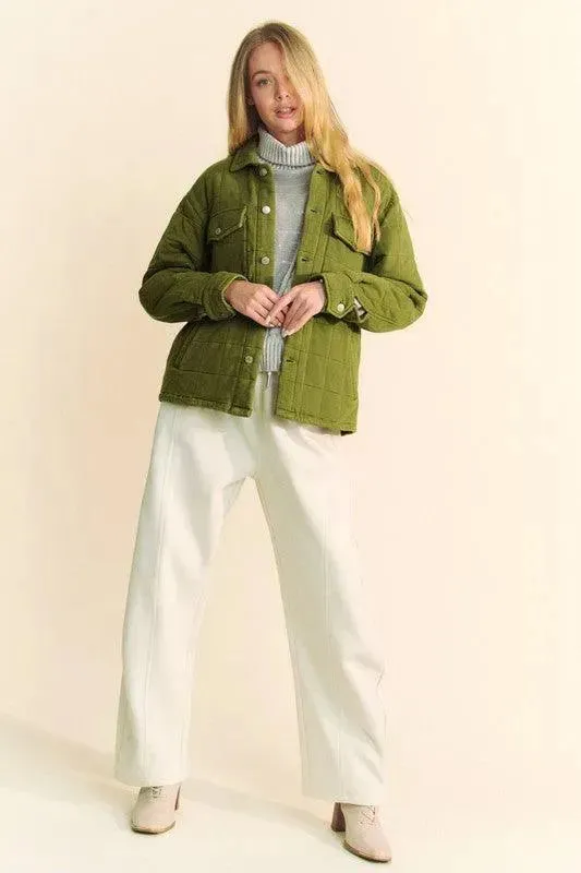 Quilted Button-Up Shacket with Chest Pockets by Davi & Dani