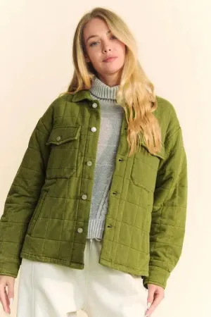 Quilted Button-Up Shacket with Chest Pockets by Davi & Dani