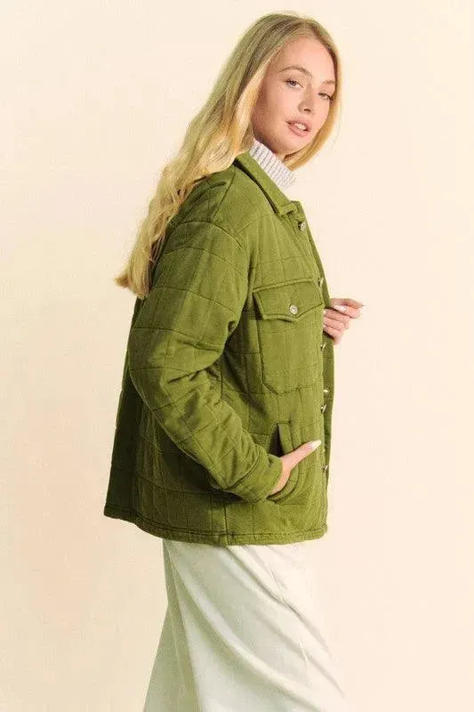 Quilted Button-Up Shacket with Chest Pockets by Davi & Dani