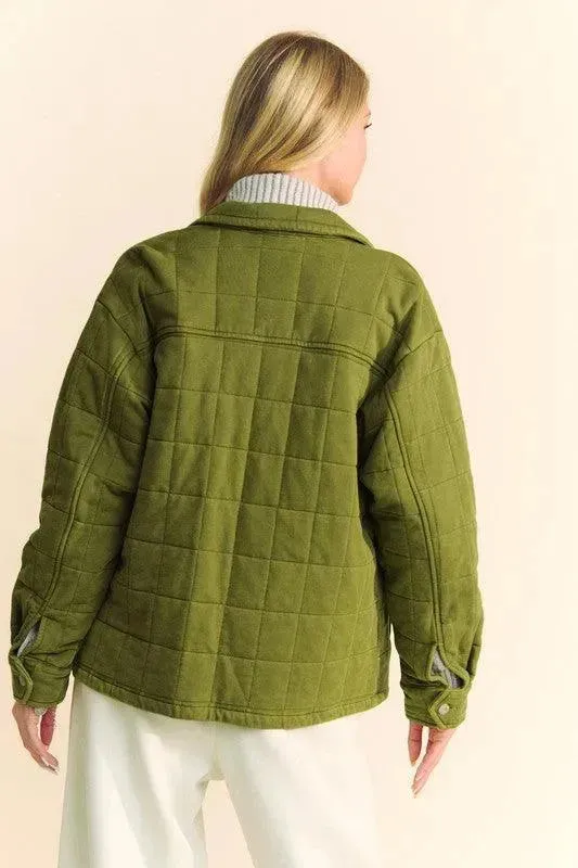 Quilted Button-Up Shacket with Chest Pockets by Davi & Dani
